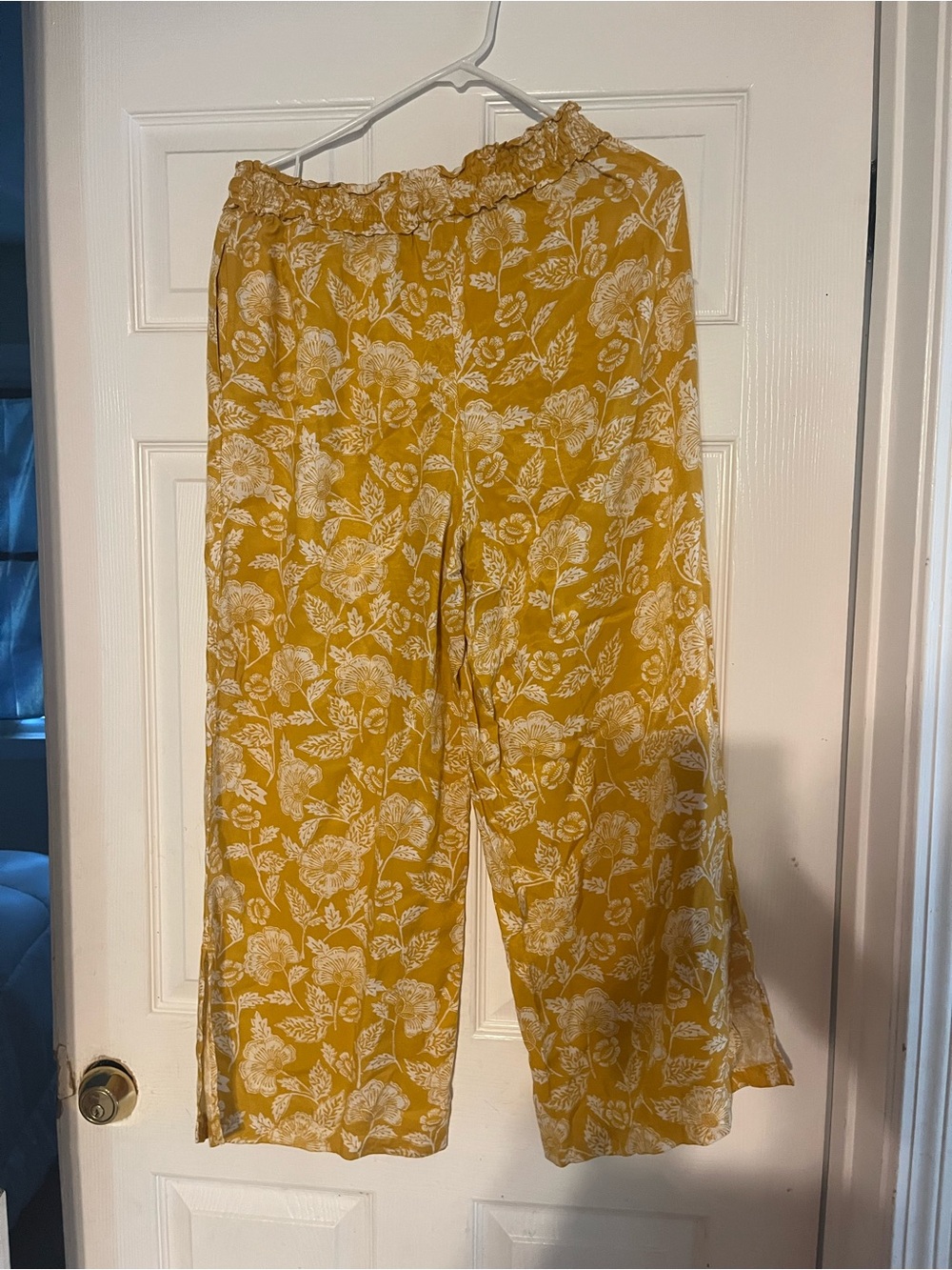 Anthropologie Mustard Yellow Floral Wide-Leg Pants